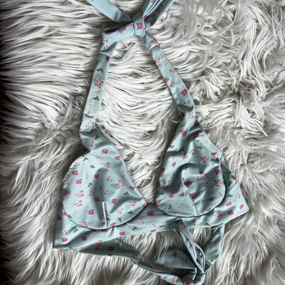 Ecohoaka Bikini Top Medium | Blue Tie Back Halter Swim Top Sustainable Swimwear - Picture 8 of 9